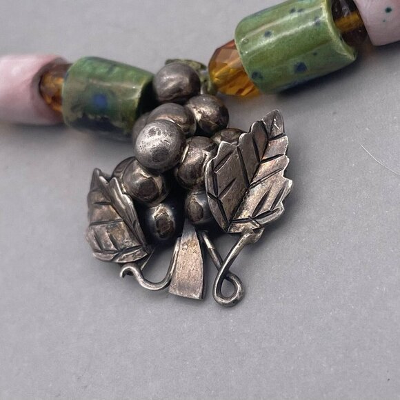 925 Sterling Grapes Pendant Ceramic Beads Necklace - Picture 7 of 8